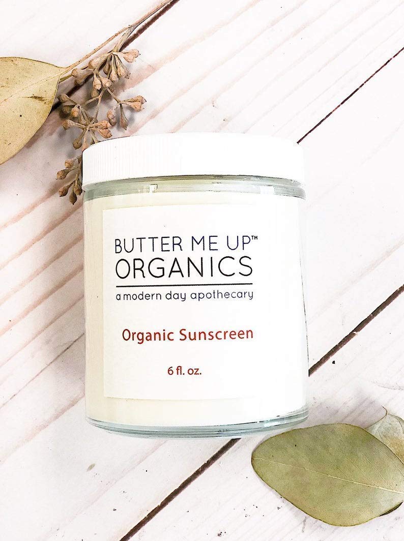 Butter Me Up Organics Natural Zinc Oxide Sunscreen SPF 45+, Reef-Safe, Non-Nano Mineral Sunblock, Water-Resistant with Shea Butter & Coconut Oil, Chemical-Free, Eco-Friendly, 6oz Jar