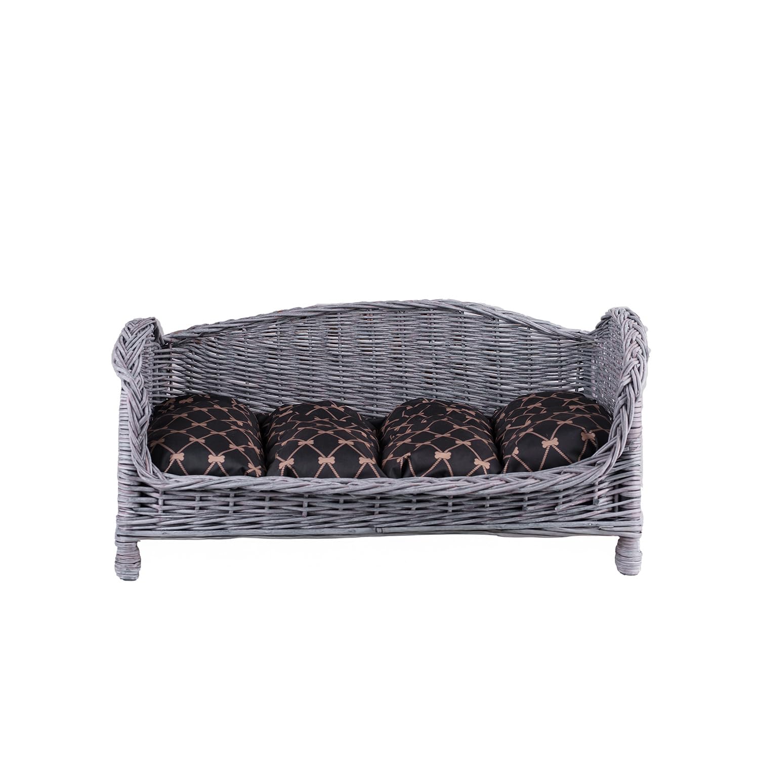 e-wicker24 Alles aus Weide Animal Basket Dog Basket Storage Made of Willow for Dogs Cats with Soft Cushion Deck Chair for Animals Cat Storage Dog Bed Cat Bed (Grey/Black, 74 x 52 cm, H39)