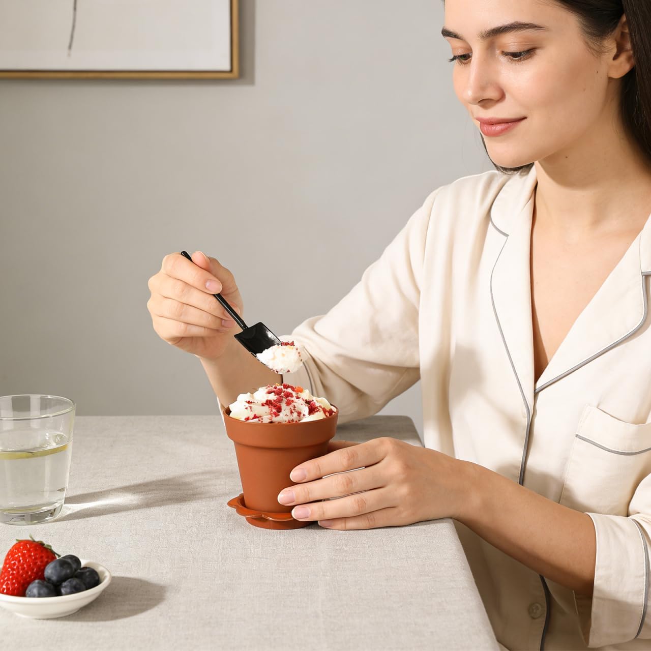 PRETYZOOM 20 Pp Flower Pot Dessert Cups with Lid Tray