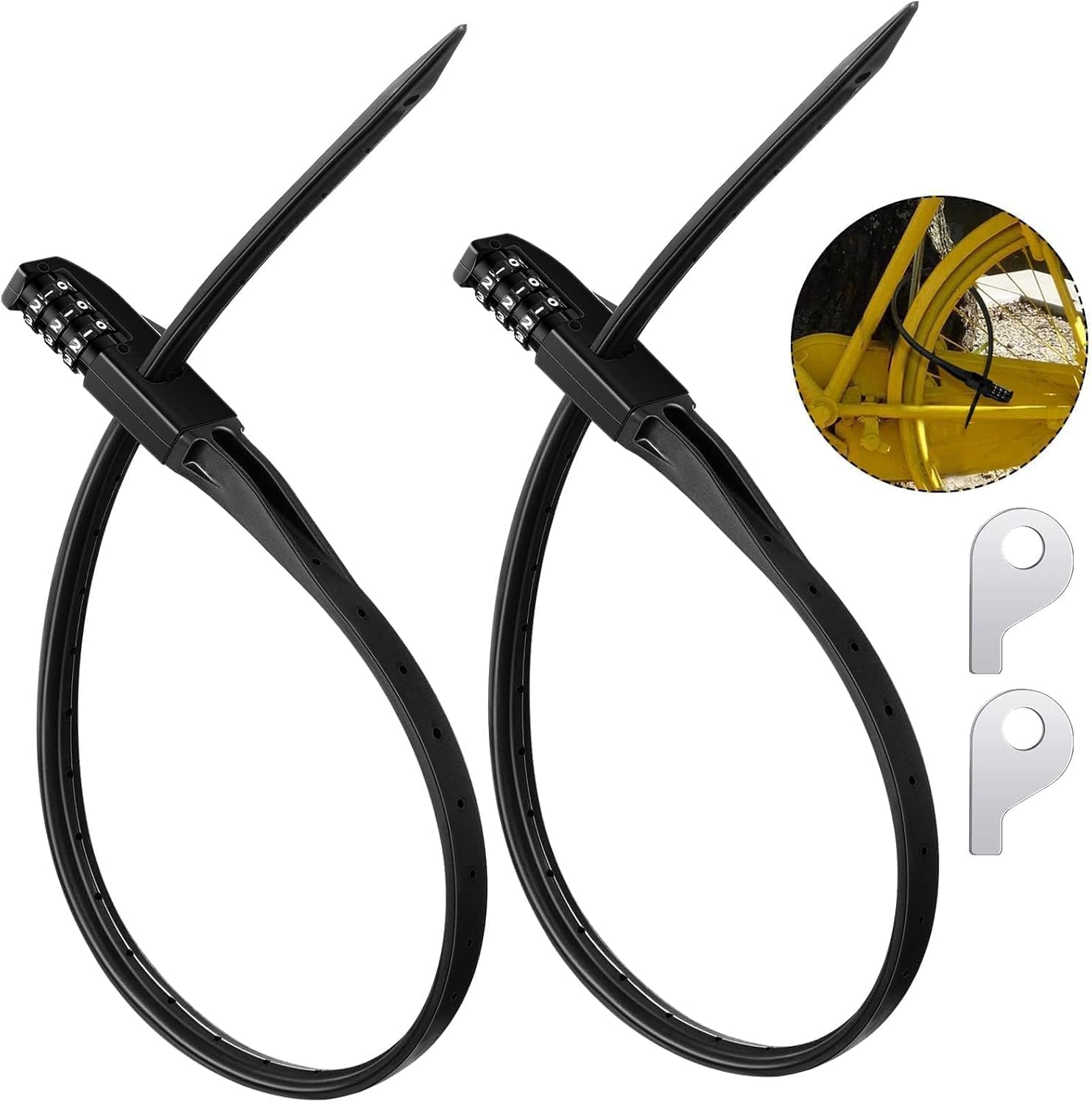 – Zip Tie Bike Lock, 2 Pack Combination Cable Lock with Adjustable Stainless Steel Tie, scooter lock, Secure Bicycle Lock for Motorcycle, Scooter, Helmet, Cabinet, Luggage and Outdoor Equipment