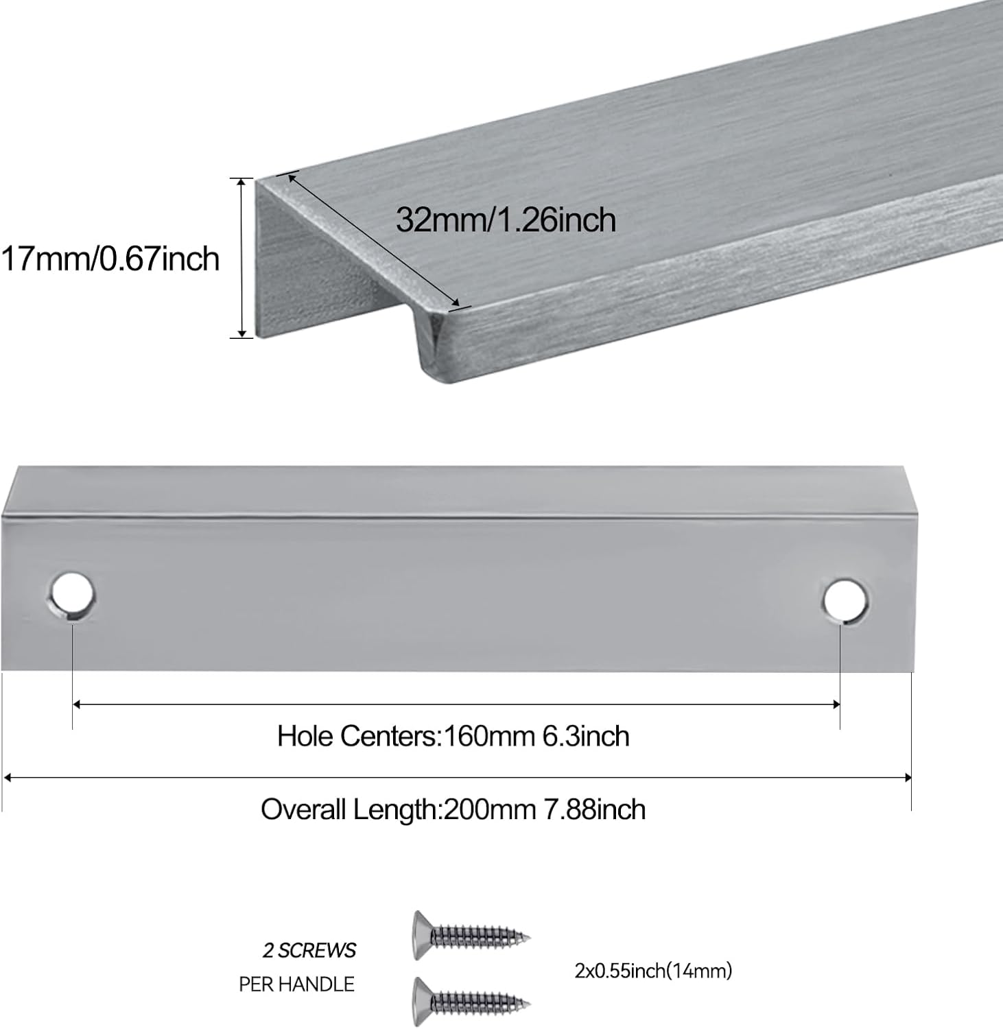 Finger Pulls for Cabinets Drawers - Aluminum Alloy Concealed Handle for Home Kitchen Door Dresser, Easy Installation (8, Gray, 200mm/7.88inch)