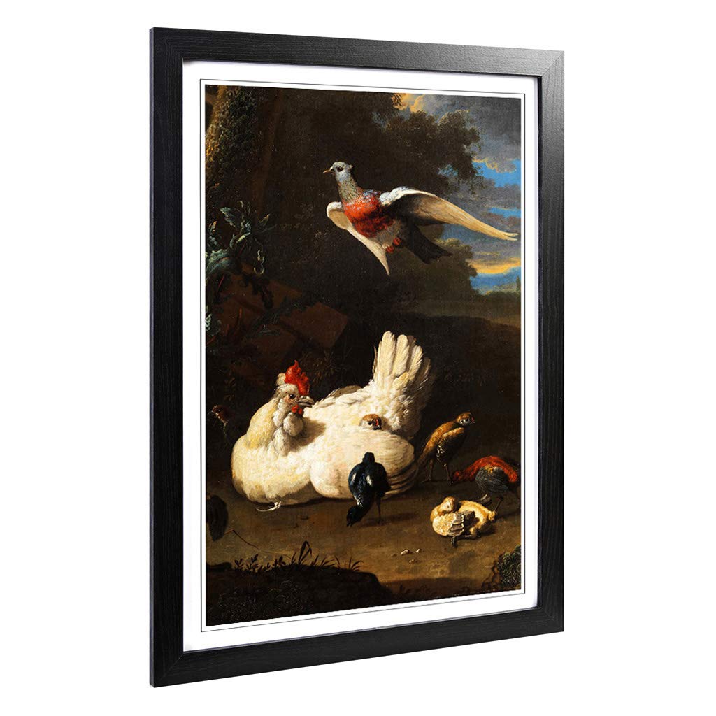 Big Box Art Framed Print of Melchior d'Hondecoeter Hen Design | Wall Art Picture | Home Decor for Kitchen, Living, Dining Room, Bedroom, Hallway, Office, Black, A2 / 24.5x18 Inch / 62x45cm