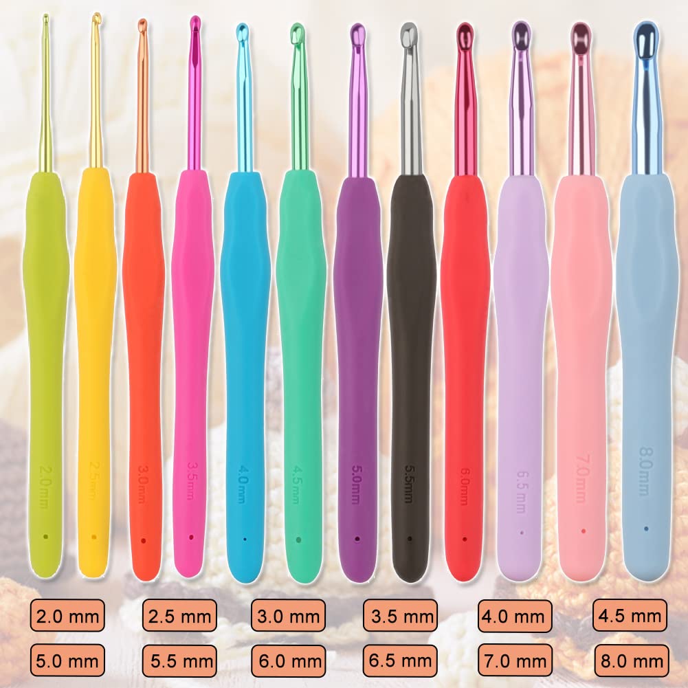 QLRFFLJOY Juego de 39 agujas de ganchillo con estuche, herramienta de tejido de hilo de bricolaje, kit de iniciación de ganchillo para principiantes, incluye agujas de ganchillo coloridas, una bola de