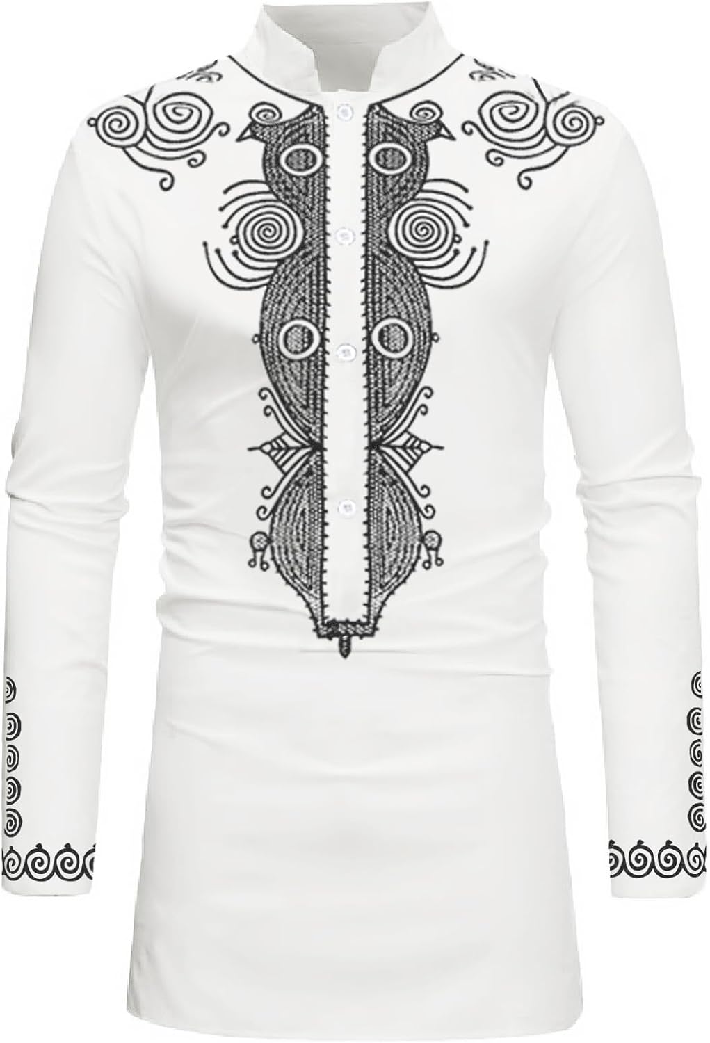 HEFASDM Men's Long Sleeve African Dashiki Traditional Gold Print Button Down Shirts