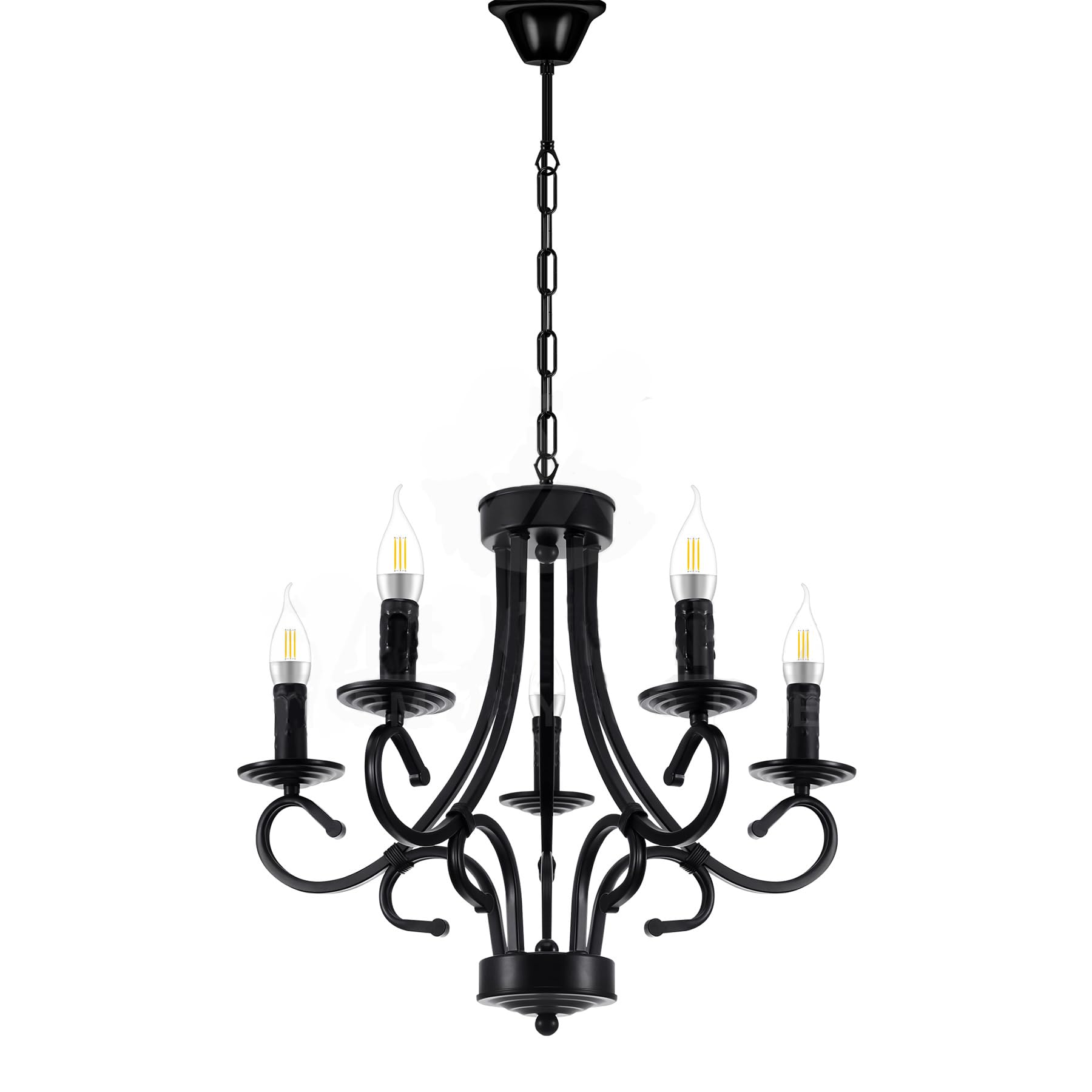Vintage 5 Light Iron Chandelier Adjustable Pendant Light Fixture Black