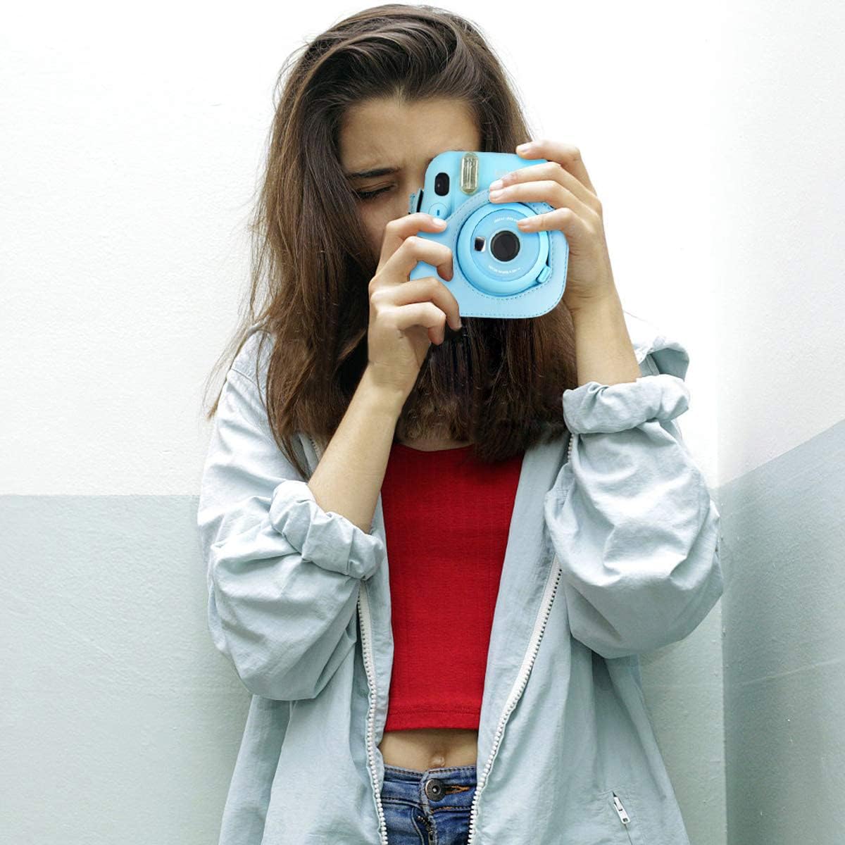 Katia Camera Case Compatible with Fujifilm for Instax Mini 11 Instant Film Camera with Adjustable Shoulder Strap (Sky Blue)