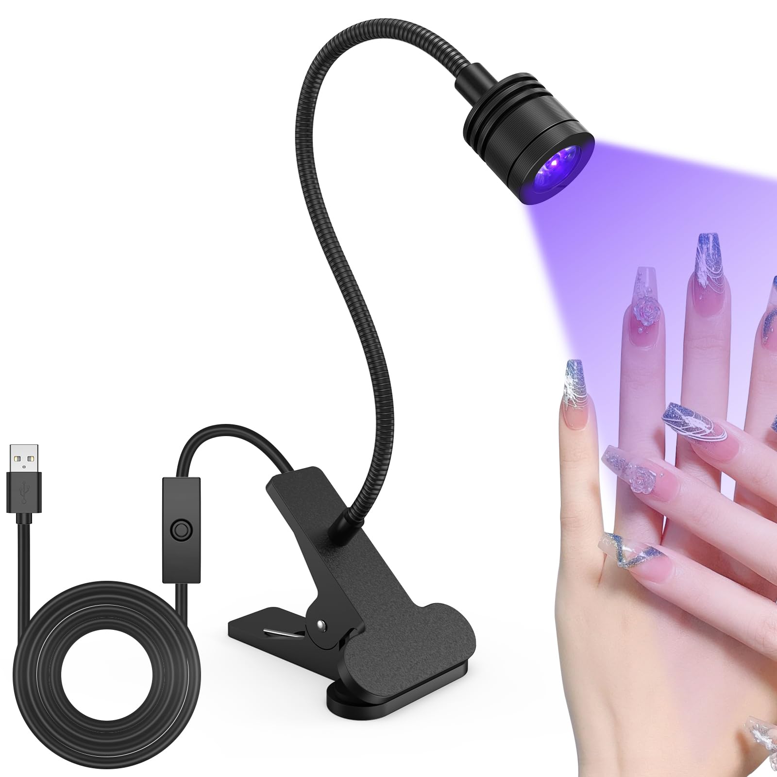 Lampe UV Professionnelle à Col de Cygne 5W, Séchage Gel/Semi-Permanent, Design Métal Réglable 360°, Alimentation USB pour Nail Art & Extensions