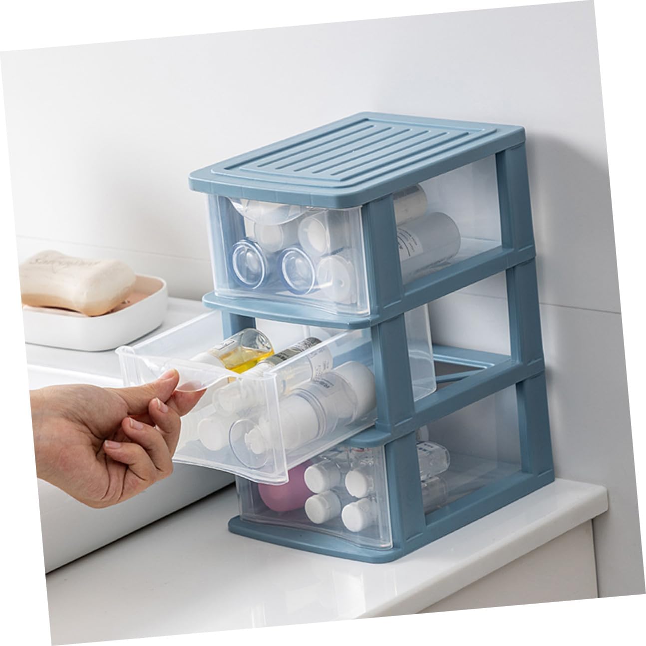 2pcs Three-layer Drawer Storage Boxes Transparent Desktop Organizer for Cosmetics and Sundries Dustproof Makeup Storage Case with Sturdy Structure for Office and Home Use