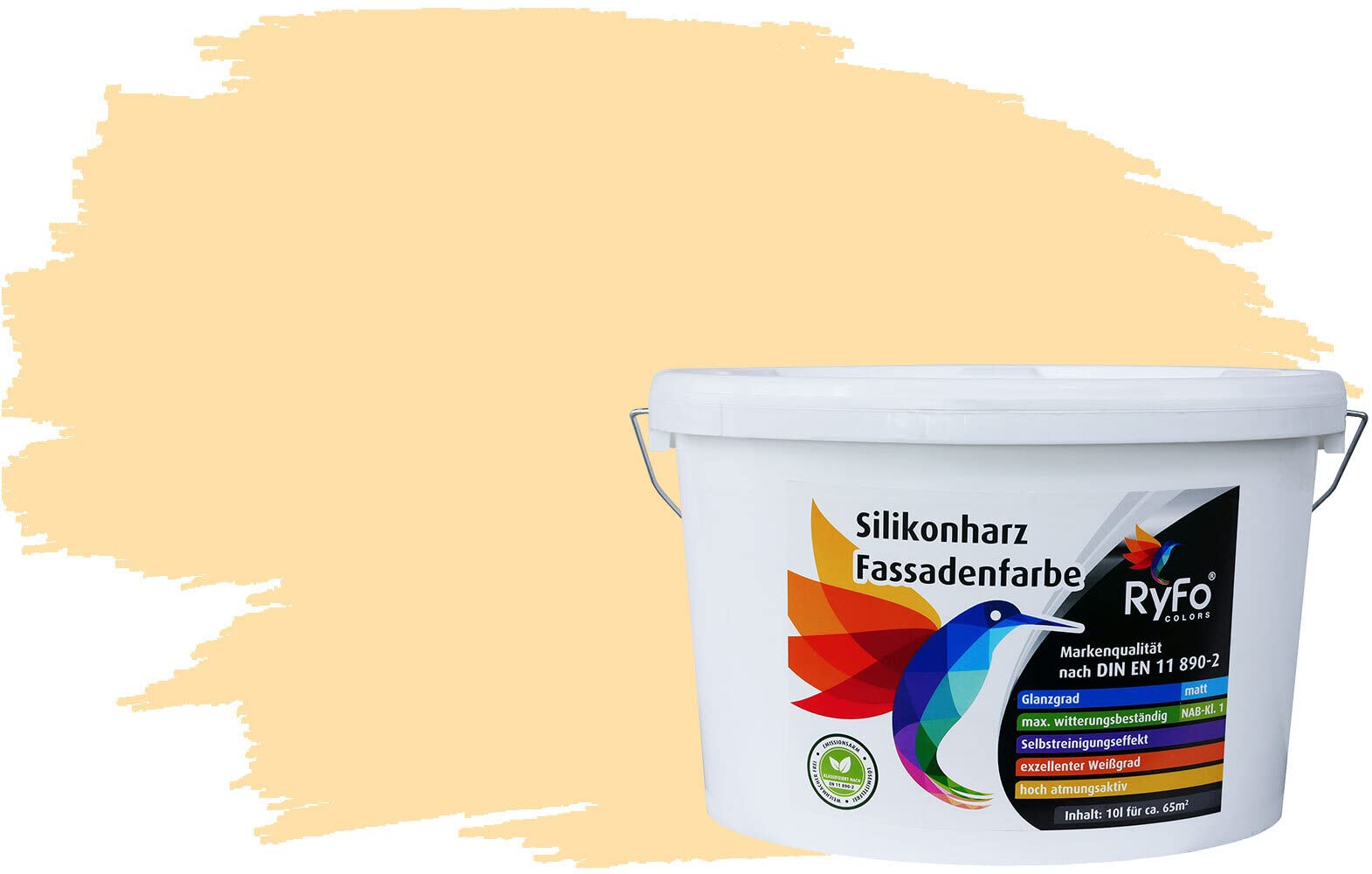 RyFo Colors Silikonharz Fassadenfarbe Lotuseffekt Trend Orangetöne Marshmallow 10l - bunte Fassadenfarbe, weitere Orange Farbtöne und Größen erhältlich, Deckkraft Klasse 1