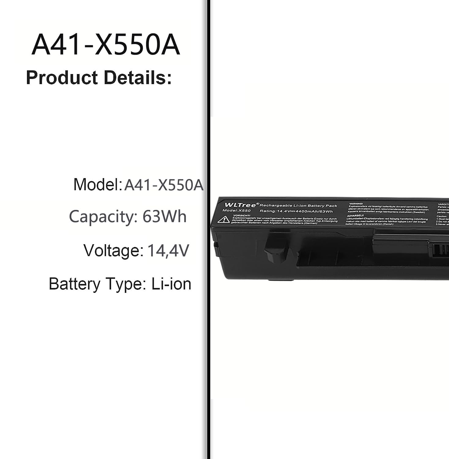 4400mAh A41-X550A Batería para ASUS A41-X550 X550 X550C X550CA X550CC X550CL X550E X550L X552C R510 R510C R510CA R510J R409 A550C A550 F550 F552 K450 K550 P450 P550 Y481C Y581C Battery
