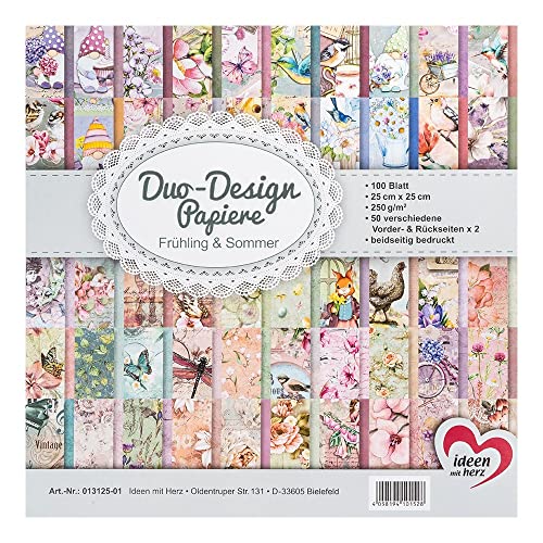 Ideen mit Herz Duo-Design-Papiere | Block mit 20 Blatt Bastelpapier | 25 x 25 cm | 250g/m² | beidseitig bedruckt | Designpapier, Motivpapier | ideal für Scrapbooking, Basteln (Blumen 01