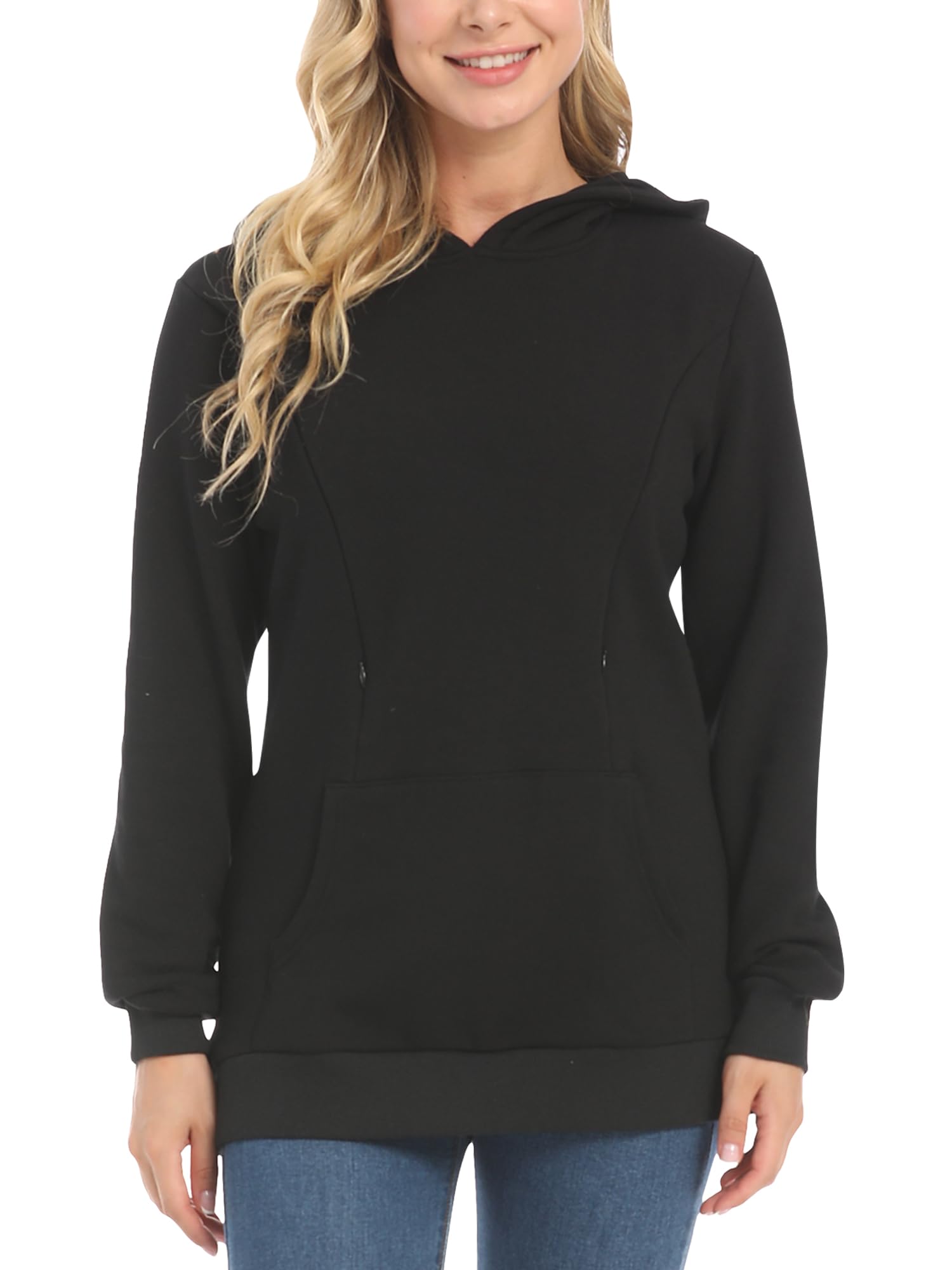 FEOYA Pulli Femmes Haut d'allaitement Sweats à Capuche de Maternité Blouse Pull d'allaitement XS-XXL
