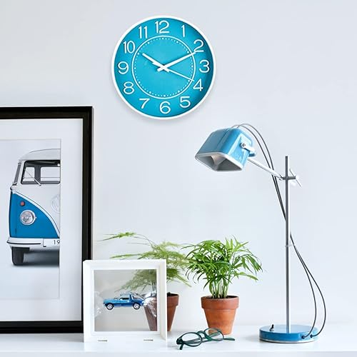 Miniatura 2 de HZDHCLH Reloj de pared pequeño de 10 pulgadas con pilas, reloj de cuarzo azul para pared, silencioso, sin tictac, moderno, para sala de estar,