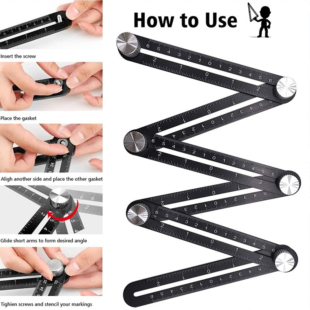 Jauge d'angle Règles de mesure multi-angle de mesure en aluminium Alliage en aluminium Tuile d'ouverture et de posiplate d'ouverture pour les constructeurs, artisans 1