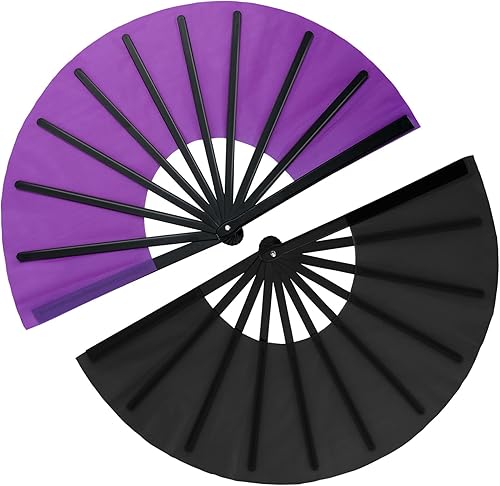 Miniatura 23 de Maitys 2 piezas de abanico de mano plegable grande para baile en línea, abanico de nailon plegable para festival chino de Kung Fu, manualidades,