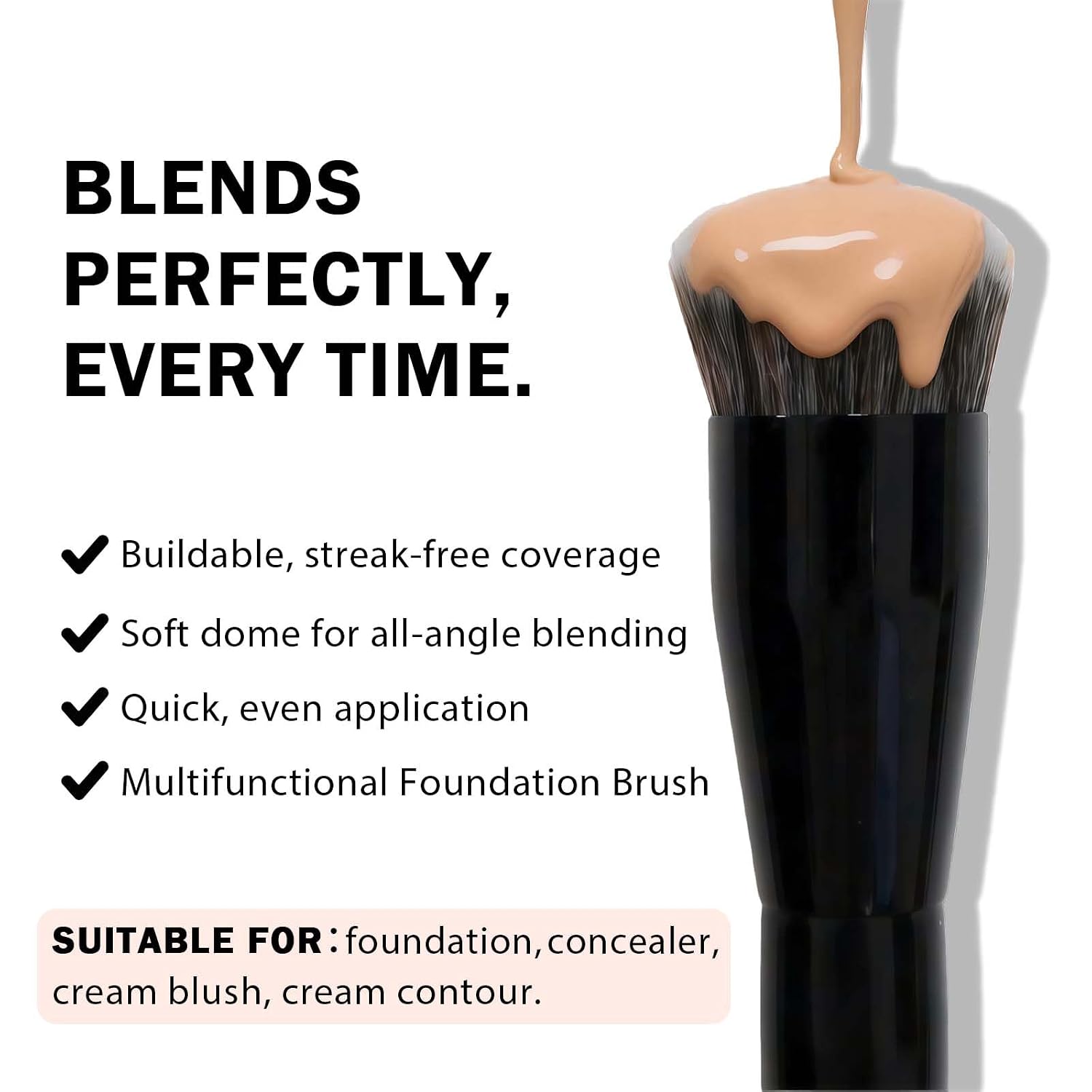 GlintMagic Professional Foundation Brush - Streak-Free, Polished Finish for Liquid, Cream & Powder | Dense & Soft Bristles, Easy to Clean, All Skin Types