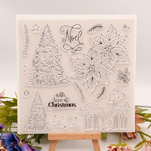 Reno, alce, árbol de Navidad, ciervo, hoja de pino, estrella, nieve, sellos transparentes de silicona transparente, para álbum, tarjetas, sello de