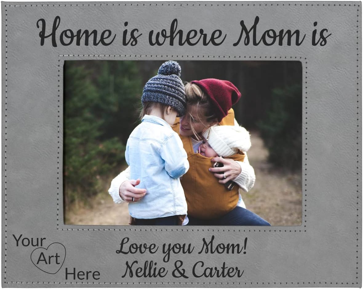 Personalized Faux Leather Picture Frames - Customizable With Your Text and Art. Offered In A Variety Of Sizes and Colors To Match Your Style (Gray, 5 x 7")