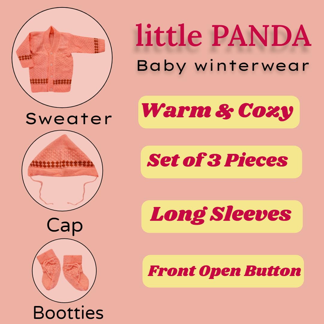 little PANDA Unisex Baby Sweater Woollen Full Sleeves Sweater with Cap and Booties Set Baby Boys and Baby Girls Sweater (in, Age, 6 Months, 9 Months, Regular, Peach) - Image 2 thumbnail