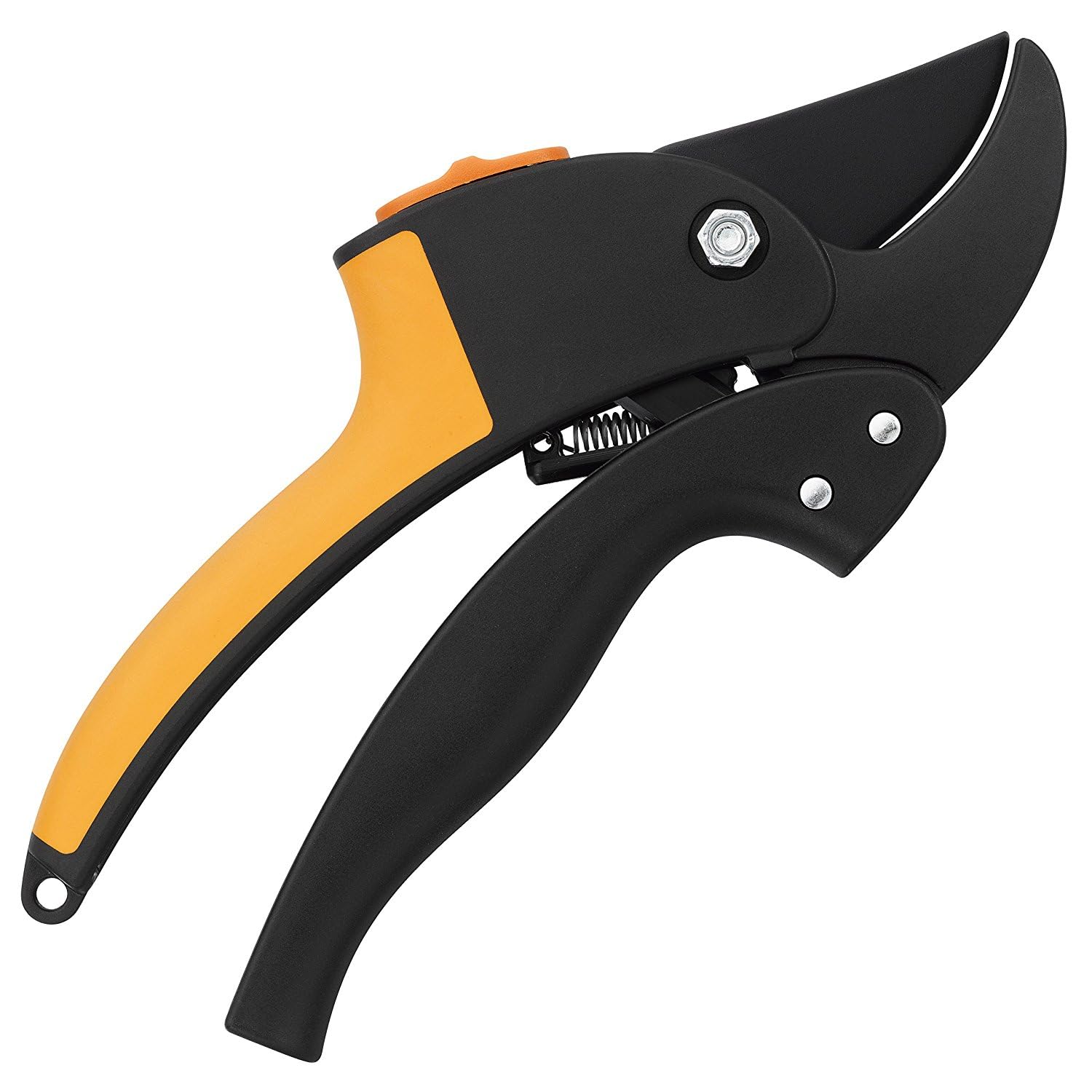 Fiskars Sekator kowadełkowy do suchych gałęzi, Nieprzywierająca powłoka, Wysokiej jakości stalowe ostrza, Długość: 19 cm, Czarno-pomarańczowy, PowerStep, P83, 1000575