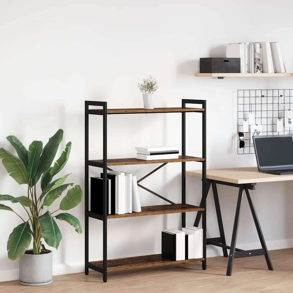 Pequeña estantería de madera envejecida, 80 x 30 x 120 cm, de madera con marco de acero negro, diseño moderno y robusto, para salón, oficina, hogar, oficina
