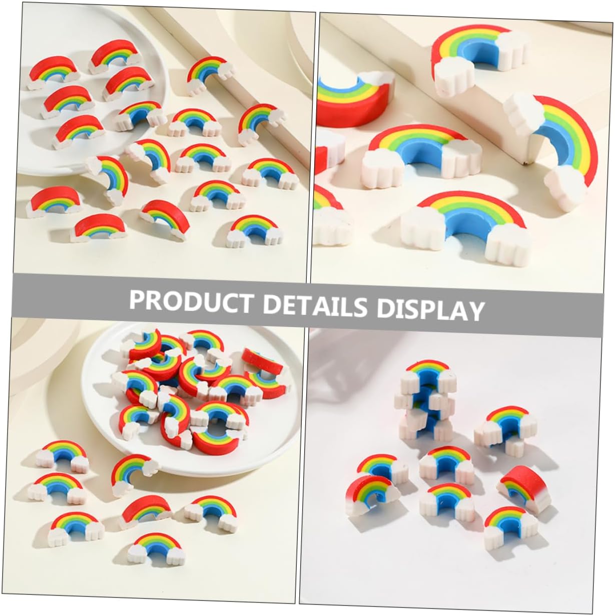 VILLCASE 100pcs Mini Rainbow Erasers for Boys and Girls Cute Decorative Pencil Erasers for Office and School Supplies Fun Drawing Accessories Portable and Multi-Functional