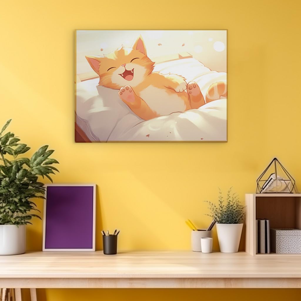 Canvas for Living room. Slumbering in Serenity: A Cozy Portrait of a Drowsy Orange Cat, 27 x 18 inch Canvas Wall Art - Contemporary Masterpieces - Nature Home Decor - 69x46 cm (27x18 inch)