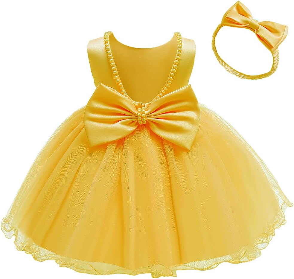 TUIJI 6M-6T Baby Girls Ruffle Lace Backless Pageant Wedding Party Flower Dresses with Headwear