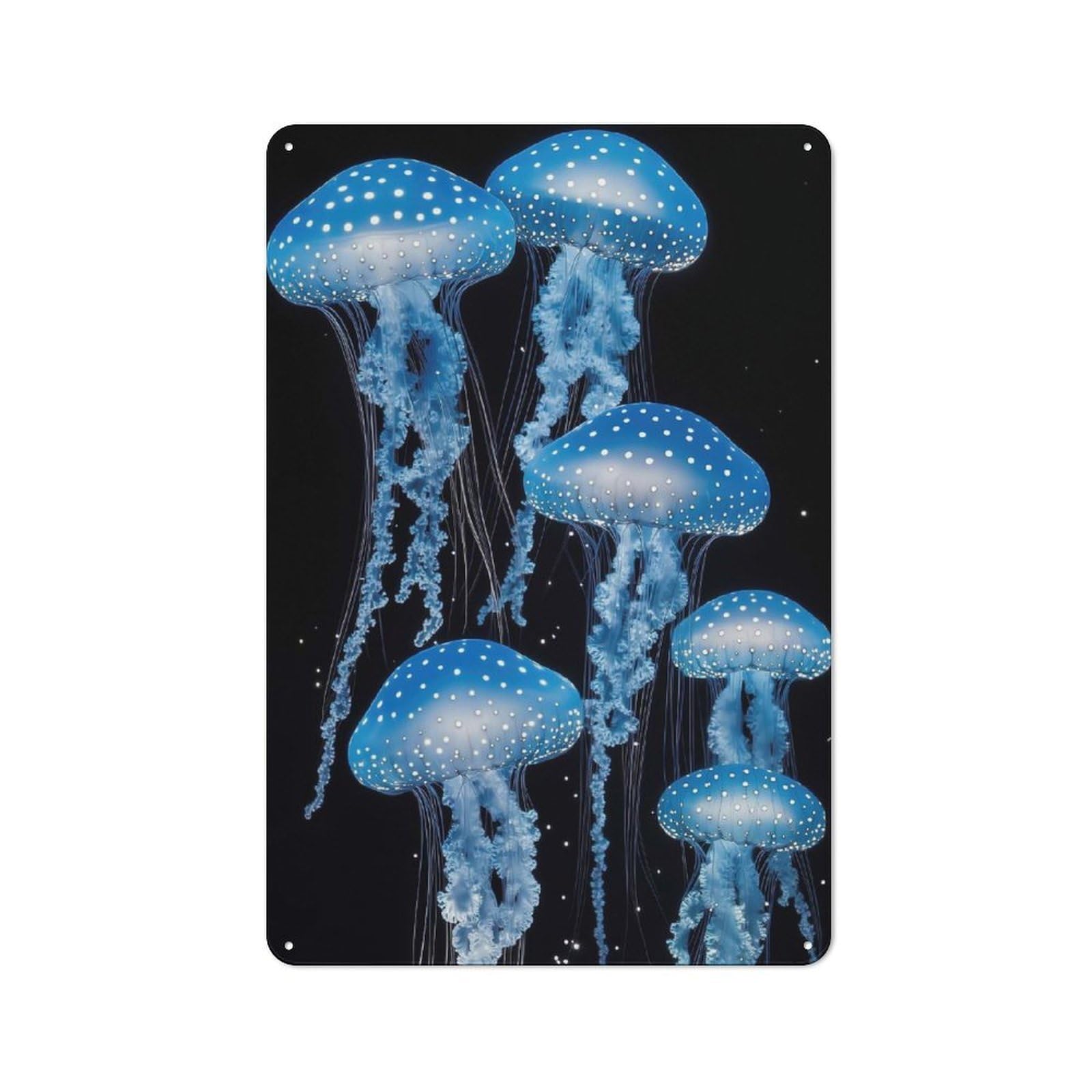 Junmoney Style-13 Glowing Blue Jellyfish Rustic Metal Sign 30X20cm For Garden Room Or Summerhouse, For Themed Interiors In Garden Rooms And Summerhouses