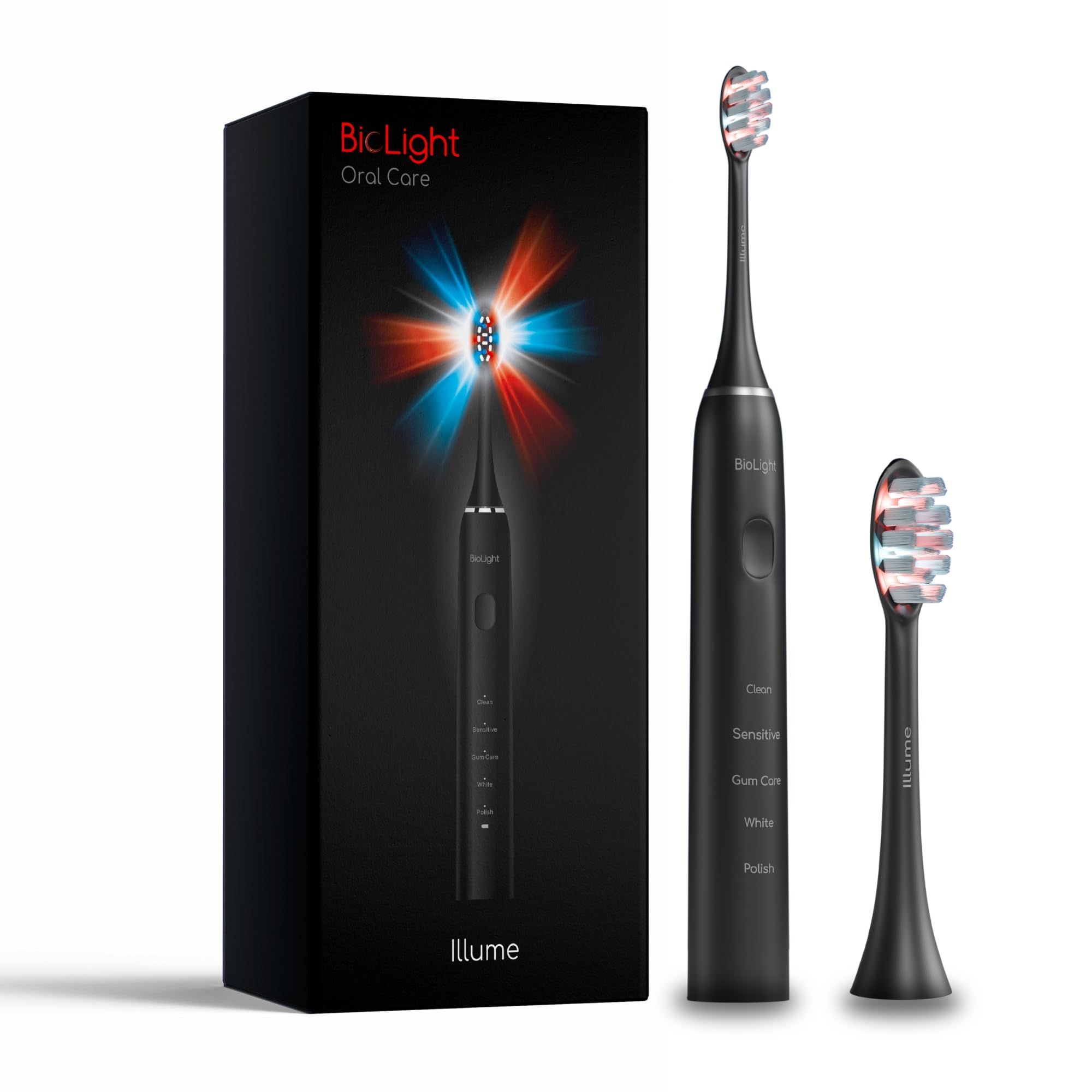 BIOLIGHT Illume Sonic Electric Toothbrush with Red Blue Light Therapy Professional Whitening Gum Care Advanced Oral Hygiene -