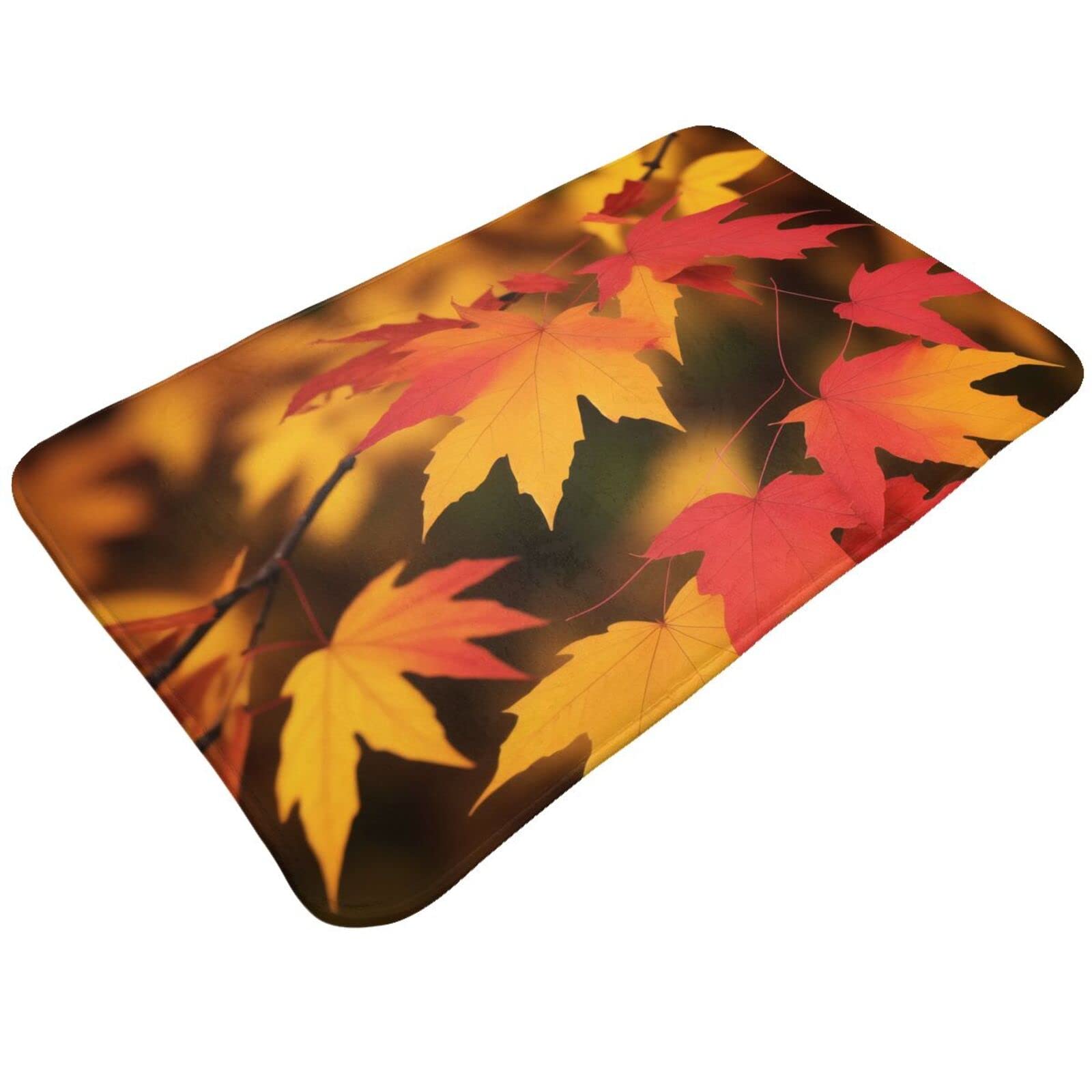 Red Maple Leaves Print Living Room Bathroom Kitchen Anti Slip and Absorbent Carpet, Indoor Entrance Door Muddy Floor Mat, Ultra Soft Washable Carpet 21x31.5 Inches