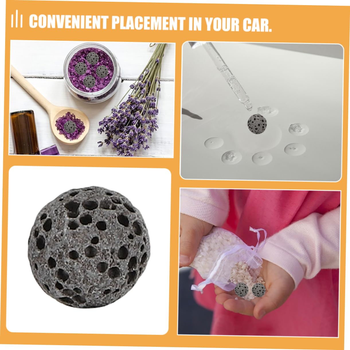 GLEAVI 132piezas Difusor De Aceite Esencial De Volcánica para Aromaterapia Coche Diseño Compacto y Elegante Fácil Instalación CREA Agradable Durante Viajes