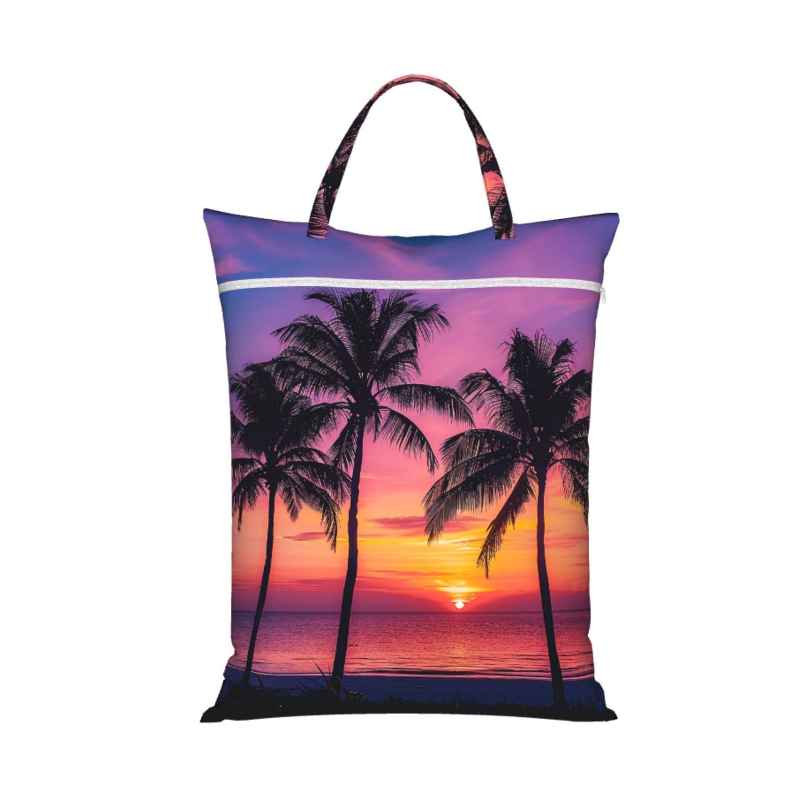 Large Travel Laundry Bags,Palm Trees Silhouette at Sunset Print with Handle Foldable Laundry Bag for Holidays Gym Swimming and Family Trips, 1Pcs