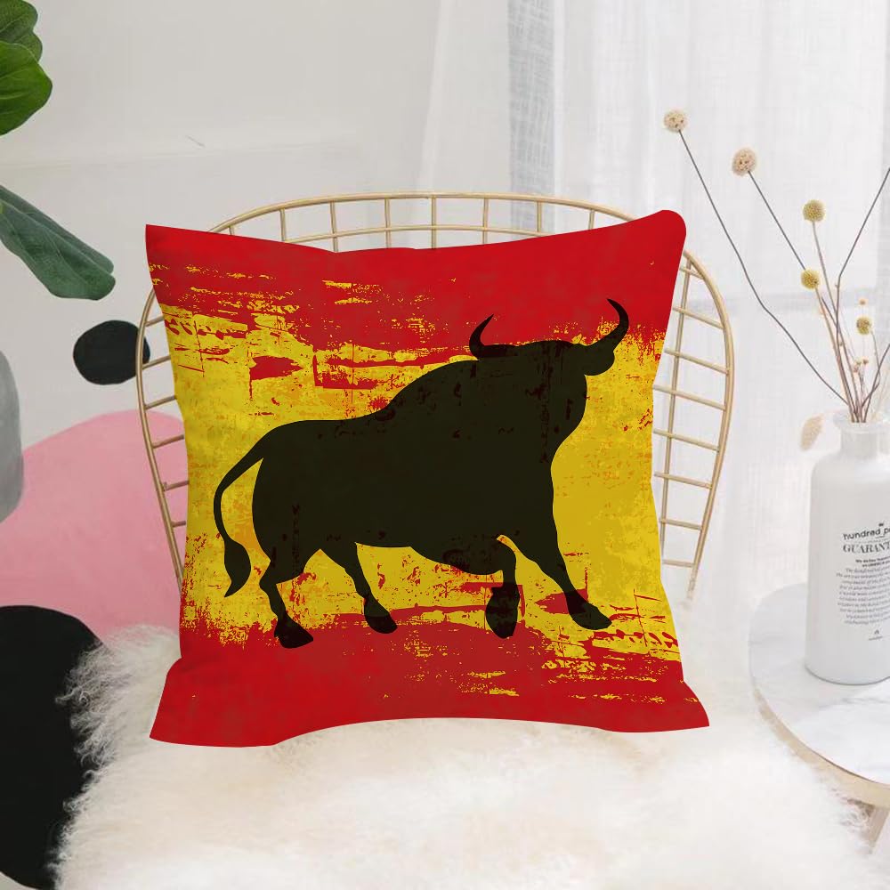 HYOSXW Cushion Cover,Throw Pillow Case Home Decorative for Living Room Bedroom Sofa Chair 16X16 Inch,background in the spanish colors with a black bull,Pillowcase 40X40cm