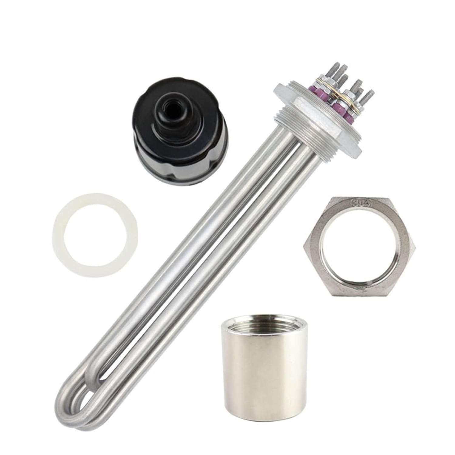 DN32 Stainless Steel 4500W Water Heating Element Electrical Tubular Immersion Heater for Tank Boiler 1Pcs(Heater Thread nut)