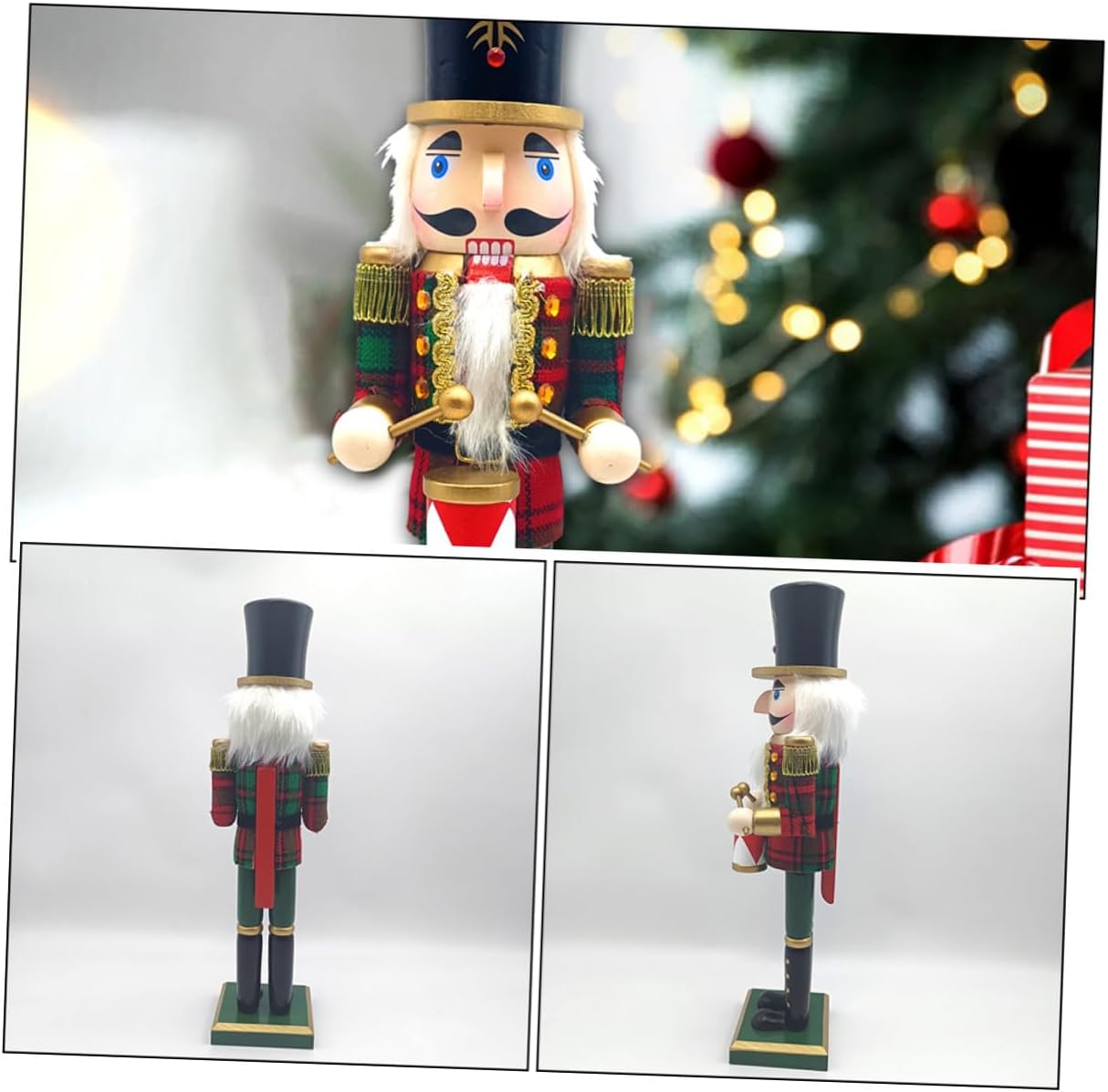ULTECHNOVO Wooden Nutcracker Soldier Figurine with Checkered Cloth Christmas Nutcracker Decor for Holiday Tabletop and Desktop Ornament