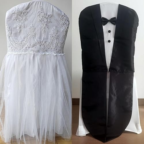 Vista 16 de YHC#160 - Fundas para sillas de boda, fiesta, cumpleaños, señor y señora para novia y novio, elegante y elegante traje de respaldo fantástico