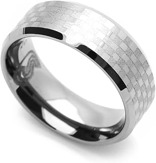 DoubleAccent 8MM Comfort Fit Tungsten Carbide Wedding Band Checker Bord Pattern Flat Ring (7 to 14)