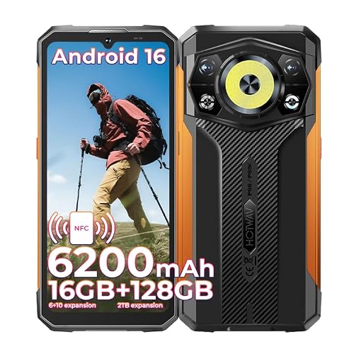 HOTWAV Cyber 17 teléfono móvil irrompible, 16 GB RAM, 128 GB de almacenamiento, microSD de hasta 2 TB, Android 16