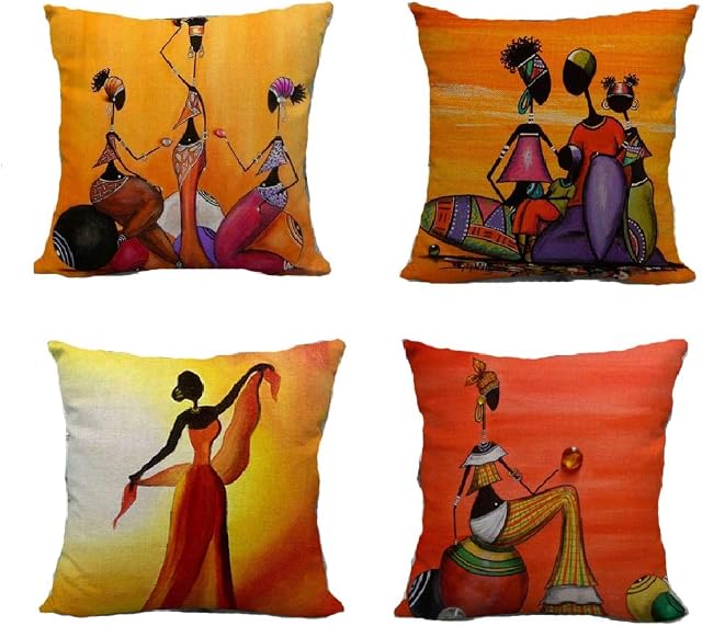 LucaSng yellow Cushion Covers African woman pillowcase red Decorative Soft Bed Decor 18x18 Inch Throw Pillow Covers girl Pillowcases for Sofa Car Couch Living Room 45 x 45 cm cushion set of 4