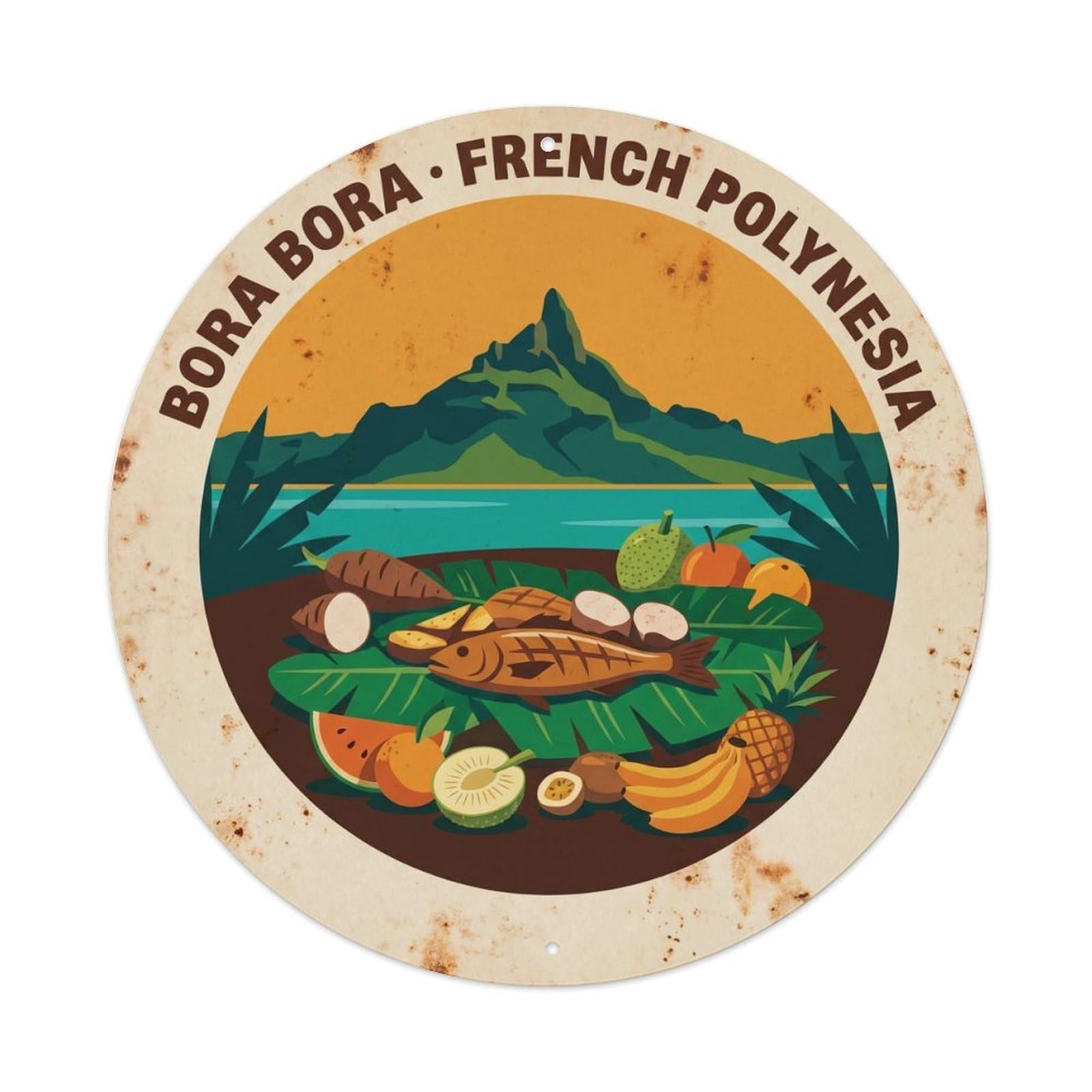 Olyhtr 8X8inch Classic Style Polynesian Borabora Otemanu Lagoon Feast Vintage Metal Tin Sign
