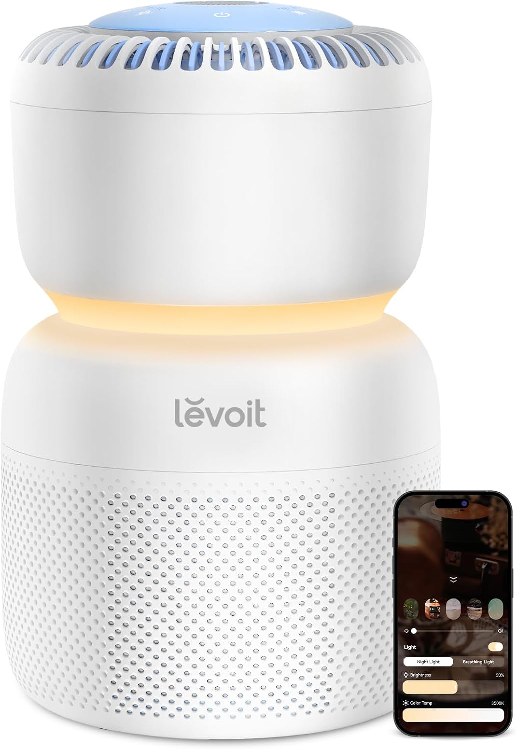 LEVOIT Air Purifier for Home Bedroom with HEPA Filter, White Noise Sound Machine and Blue Light-Free Night Light Support Better Sleep, AHAM VERIFIDE, 5 Air Quality Monitor, Smart WiFi, Sprout