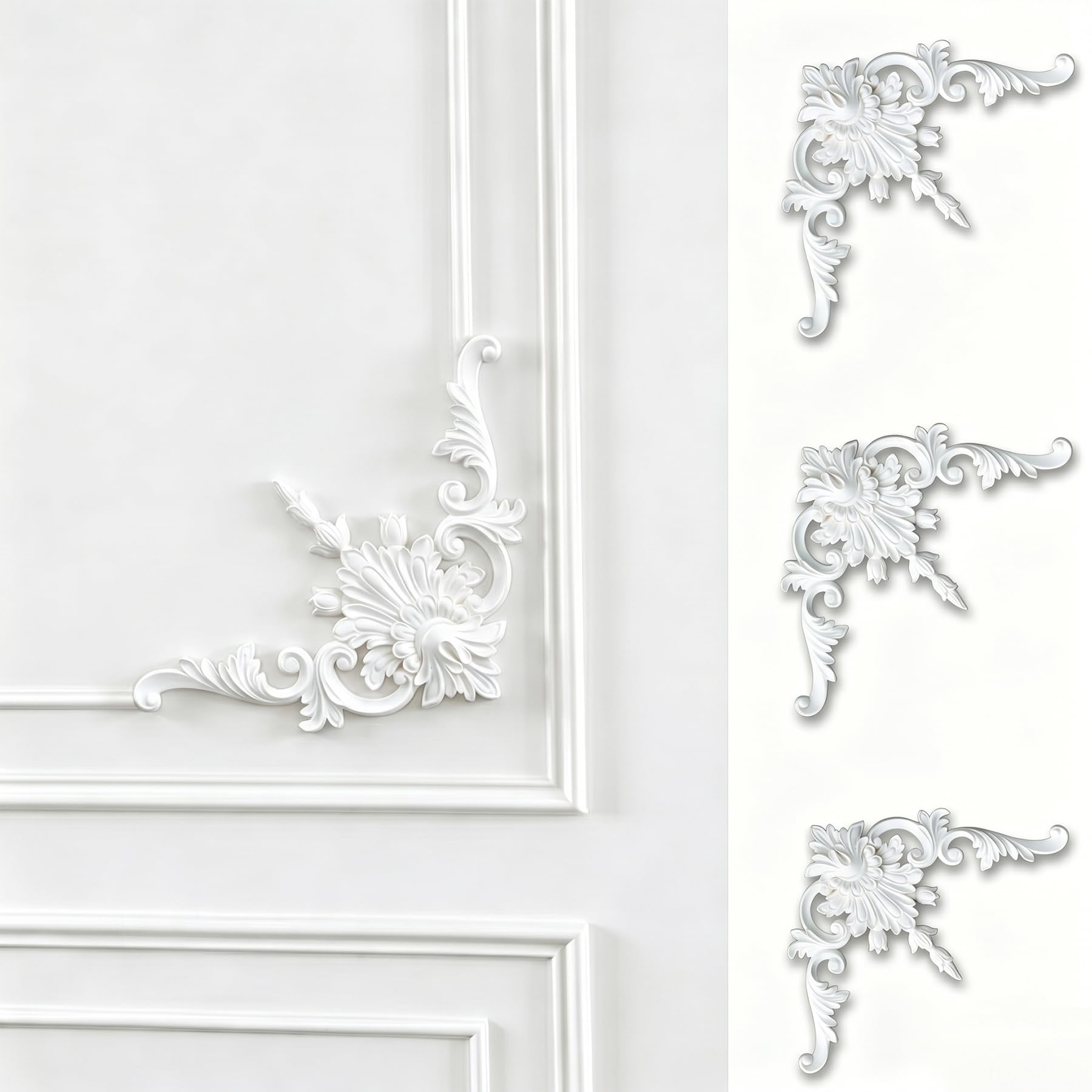 4 PCS Angolari Decorativi per Pareti E Soffitti in PU Modanature Angolari 3D con Decorazioni Floreali Profili Decorativi Verniciabili per Cornici E Angoli Elegante Finitura