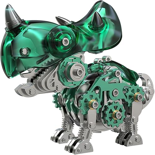 Rompecabezas de metal 3D, rompecabezas de metal 3D para adultos, kit de modelo de dinosaurio mecánico, triceratops, rompecabezas 3D de acero