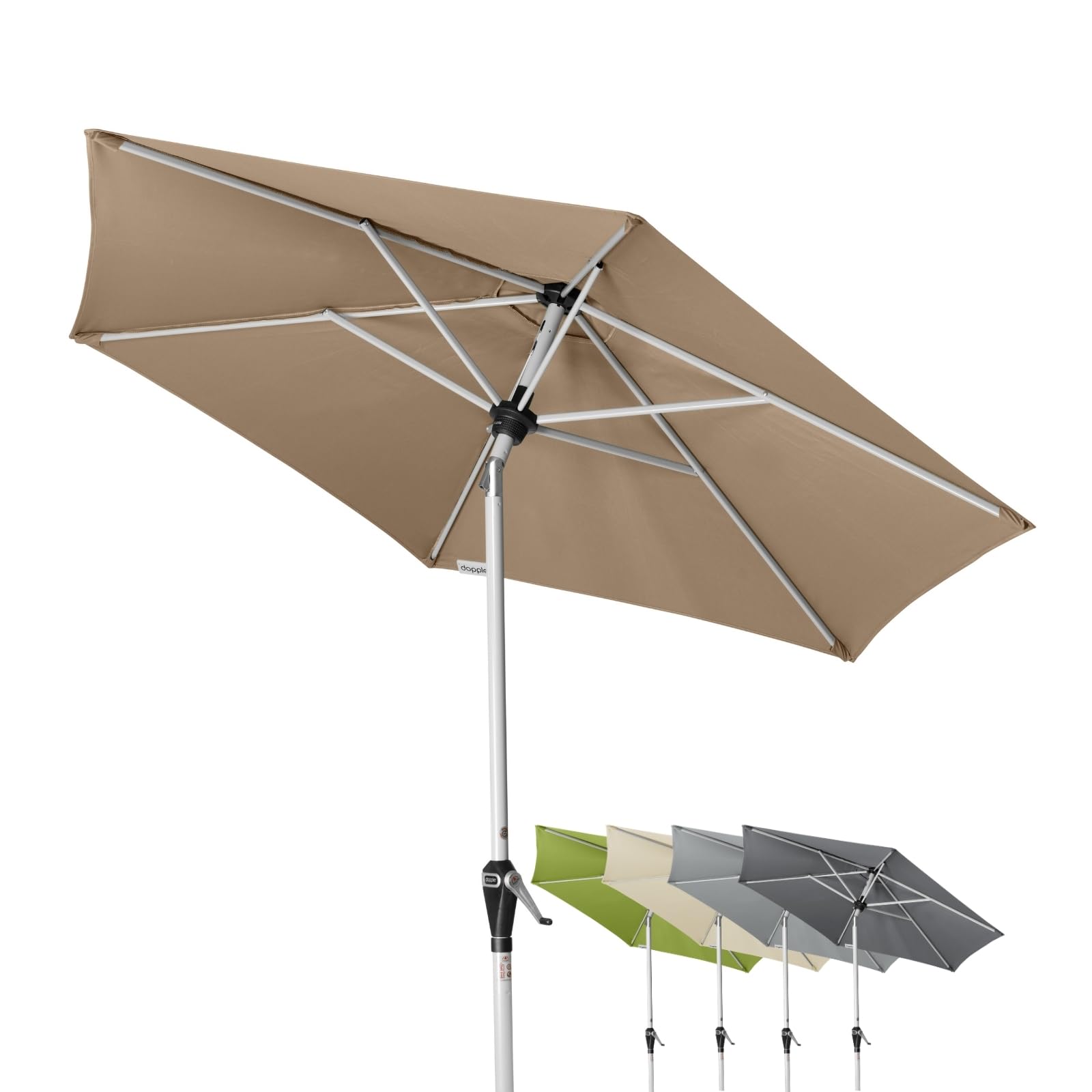 Doppler Active Auto Tilt Gartenschirm Ø 210 cm – Kurbel mit Auto-Tilt, knickbar, UV-Schutz LSF 50+, wetterfestes Polyester, stabiles Stahlgestell in Silber