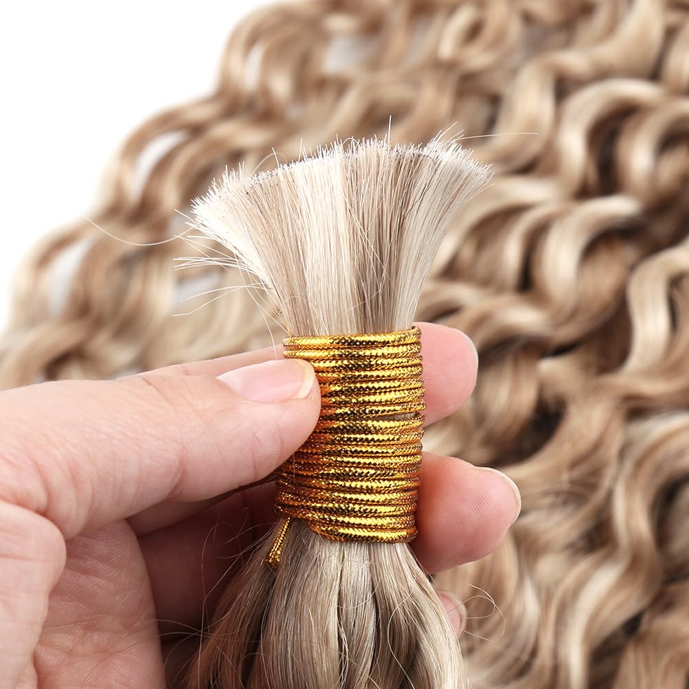 Bella Hair Remy Vigin Human Braiding Hair for Boho Braids 100g/Bundle 20 inch Curly Wave Knotless Human Hair Bulk for Braiding Bohemian Extensions Ombre Color P17A/60A