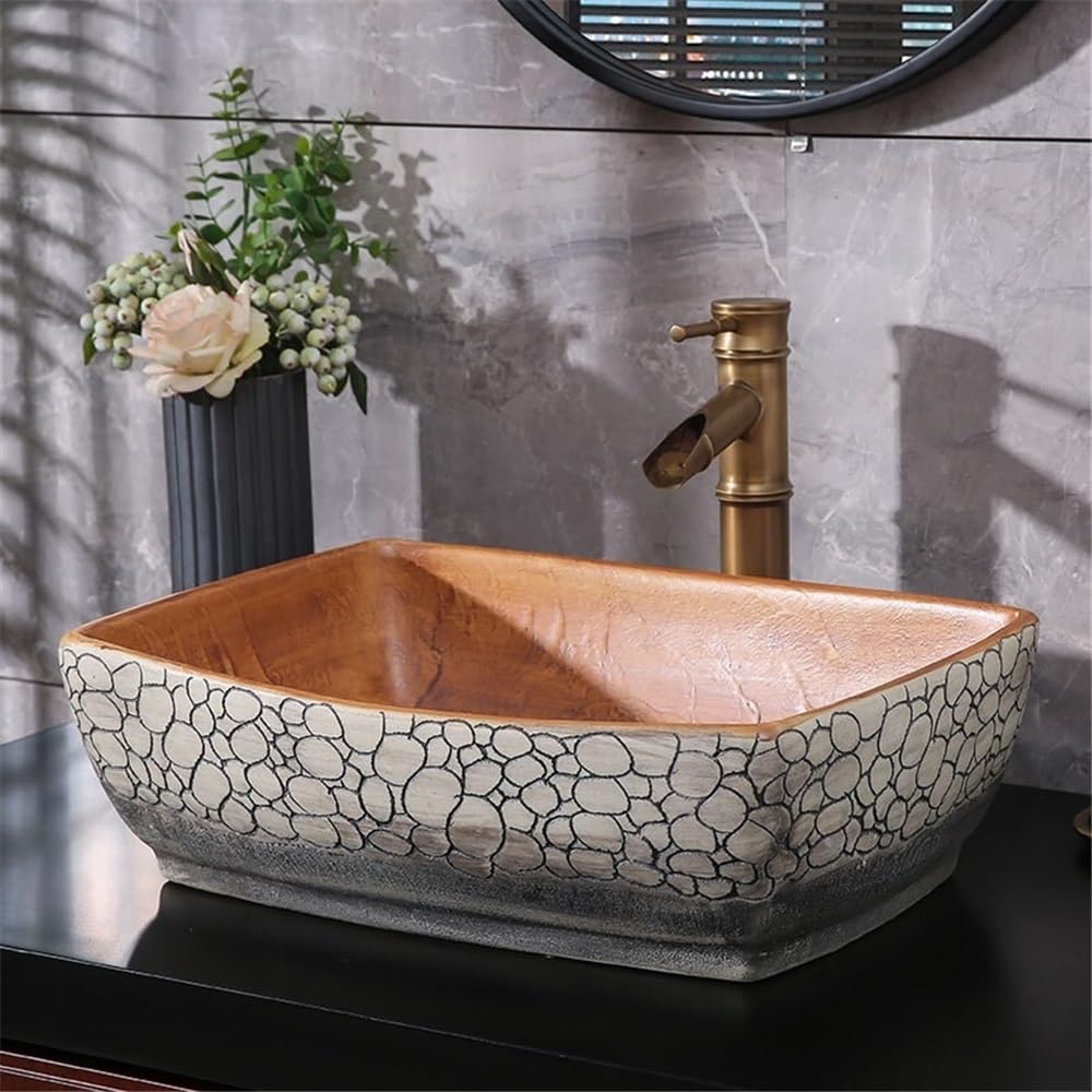 Umywalka łazienkowa Retro Ceramiczna kwadratowa umywalka nablatowa do łazienki, balkonu, sztuki, domu nowoczesny blat
