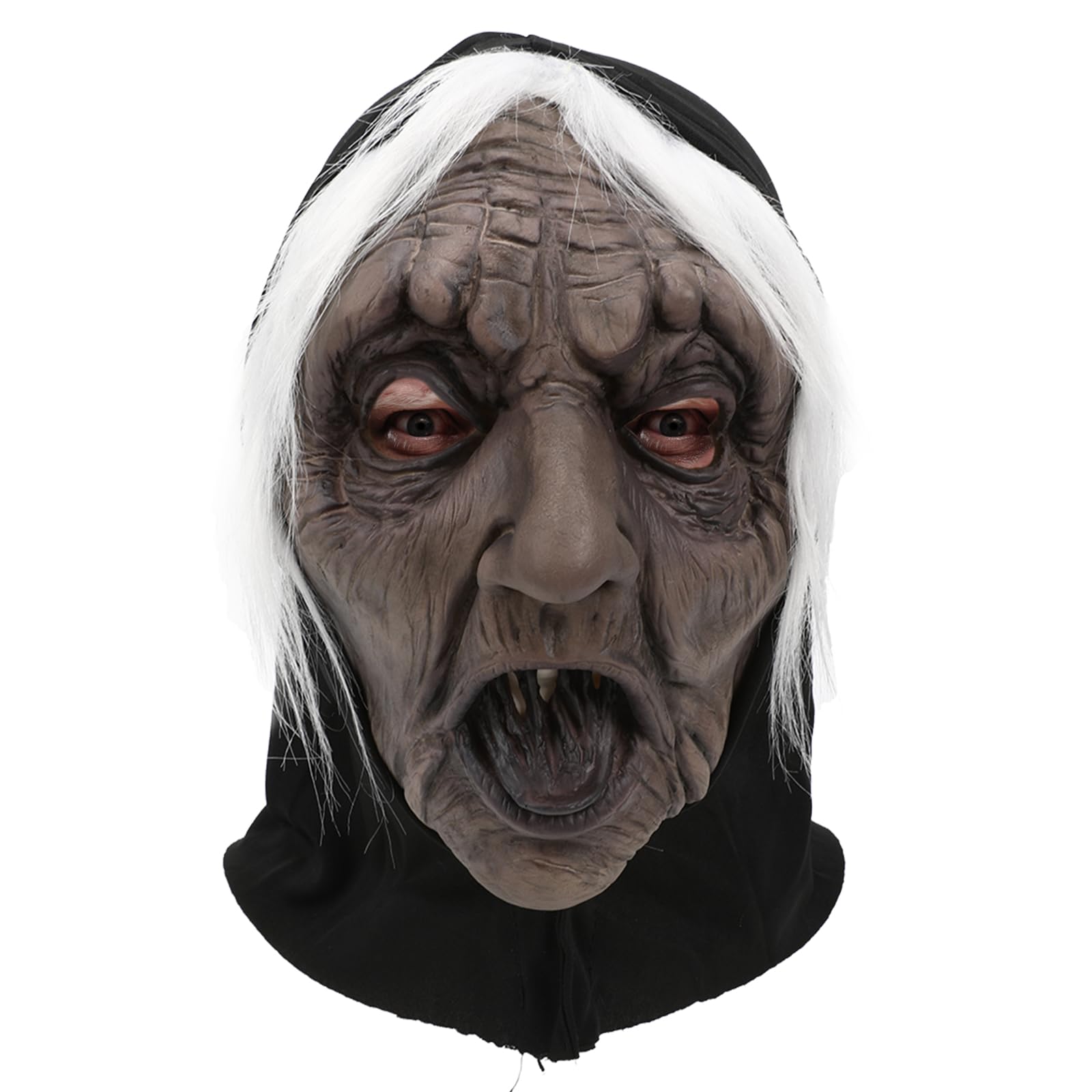 Scary Witch Face Mask, Horror Old Lady Masks Long Hair Wizard Nose, Halloween Party Cosplay Latex Props for Adults