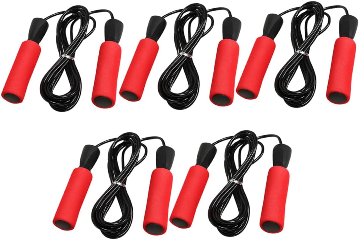 5pcs Red Sports Jump Ropes with Ergonomic Sponge Handles and Ball Bearing System for Smooth Rotations Exercise Jumping Ropes for Students and Gym Workouts