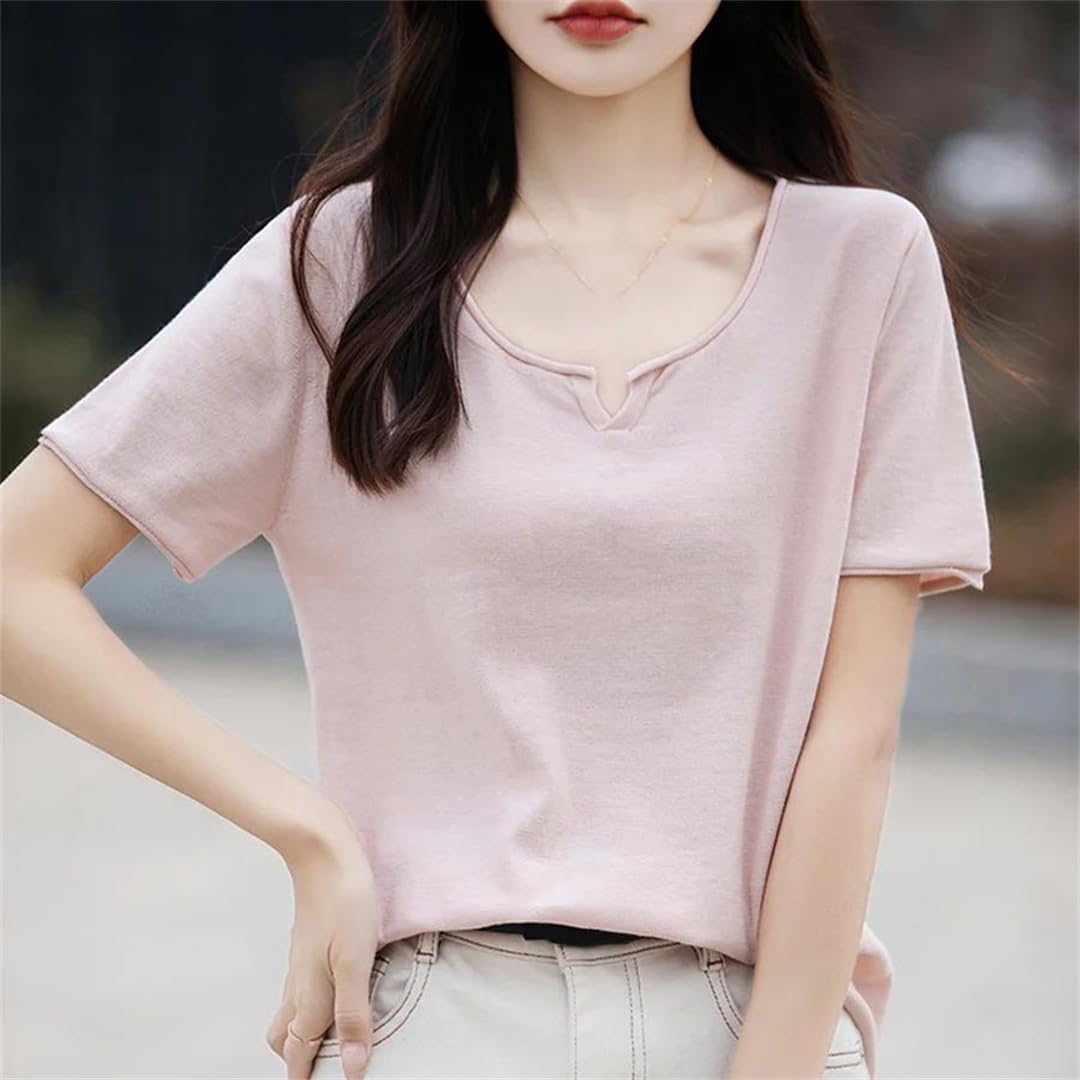 Maglietta estiva da donna a maniche corte in cotone tinta unita casual pullover sottili magliette alla moda top femminili
